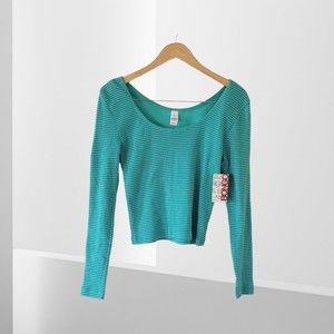 Cropped Green Striped Top‎ Long Sleeve XL NWT BONGO Grunge